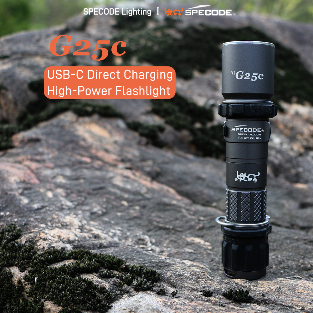 SPECODE G25c Rechargeable LED Flashlights High Lumens 8 Modes Super Bright Waterproof Cold White for Emergencies Camping Hiking Home Outdoors