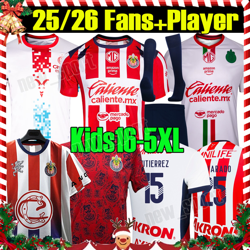5XL 2025/26 Chivas Deportivo Guadalajara Soccer Jerseys ALVARADO CHICHARITO C.COWELL Y.PADILLA A.GONZALEZ A.PULIDO MOZO Home MX men kids kit socks Football Shirts