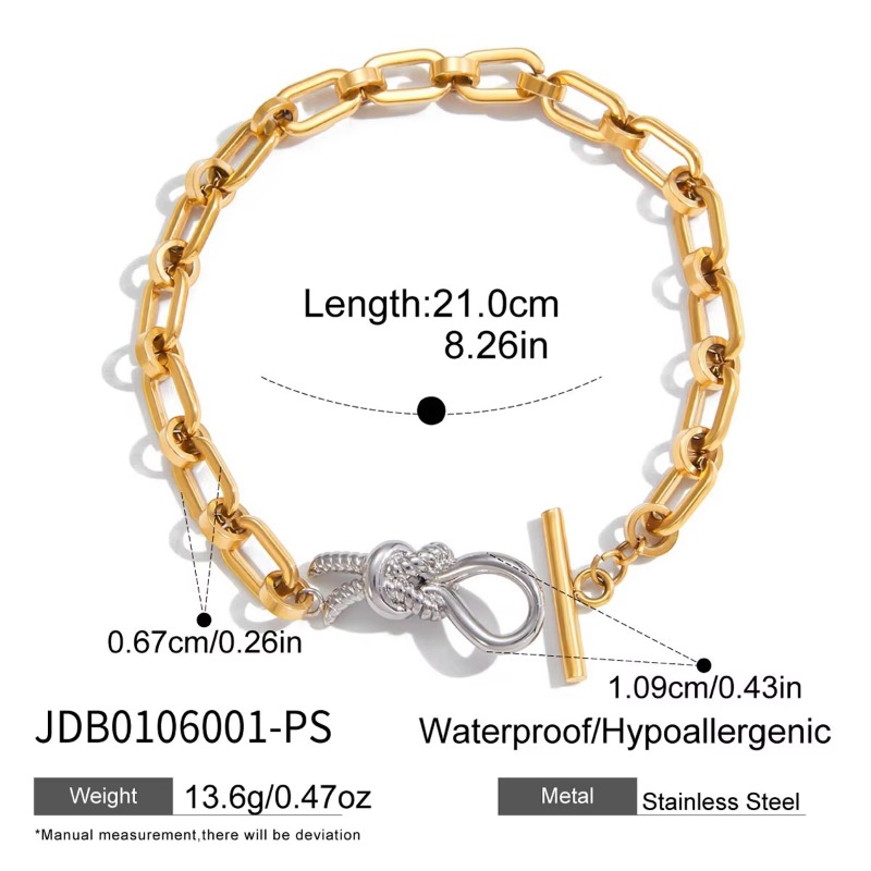 Women's 18K Two Tone Stainless Steel Various Fashion Chain Hercules Knotted Rope OT Bar Bracelet