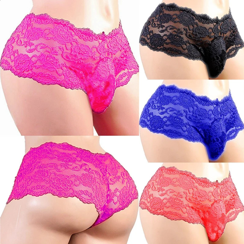 Mens Underwear Sexy Lingerie Panties Plus Siz Lace Sissy Male Breathable Jockstrap Briefs GString Thongs Porno Underpants 250828