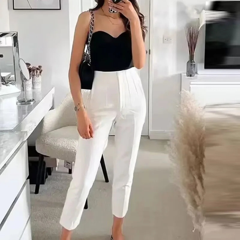 TRAF Ladies Pants Office Wear Black Pink White Pants for Women Fashion High waist Formal Pants Office outfits Pencil Trousers 250829
