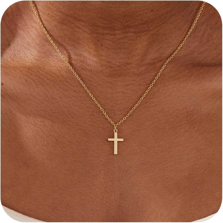 Cross Necklace for Women Girls Dainty14K Real Gold Silver Plated Cross Choker Pendant Jewelry Non Tarnish Waterproof Trendy Cute Simple Small Necklace