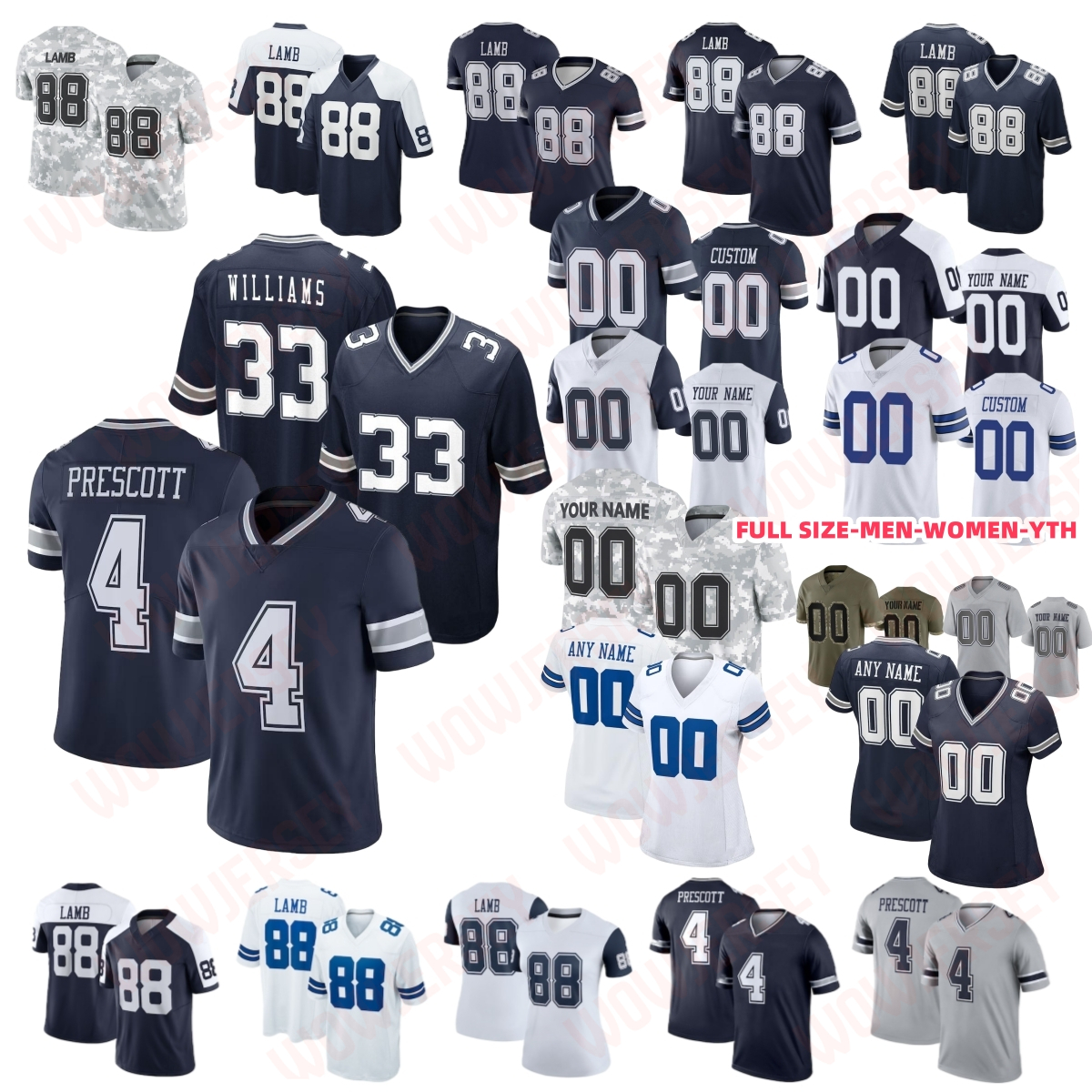 2025 DAL Dak Prescott Football Jersey Javonte Williams CeeDee Lamb Dante Fowler Jr. Marshawn Kneeland Sam Williams Osa Odighizuwa Jay Toia Perrion Winfrey 7 Diggs