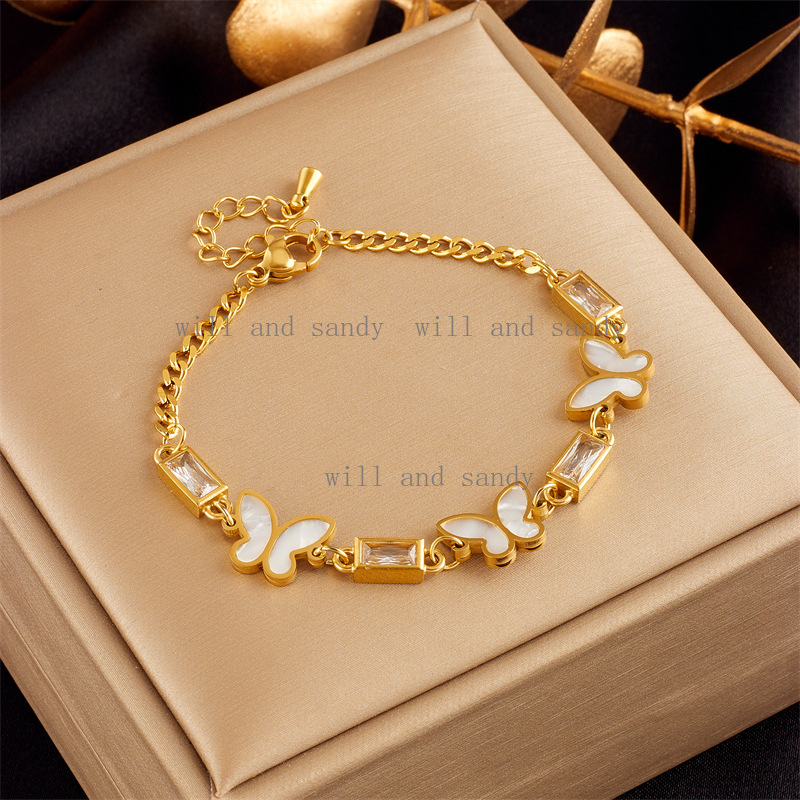 18k Gold Butterfly Charm Bracelet Snake Chain Designer Jewelry Cable Wire Crystal Cubic Zircon Diamond Woman Gold Bracelets Bangle Wrap Gift CZ Fine J