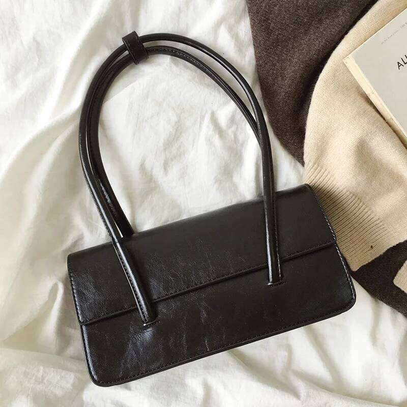 Faionable Retro Oil Wax Leather Tote Underarm Women's Versatile Handbag Soft Surface Pure Color Casual Oulder Bag