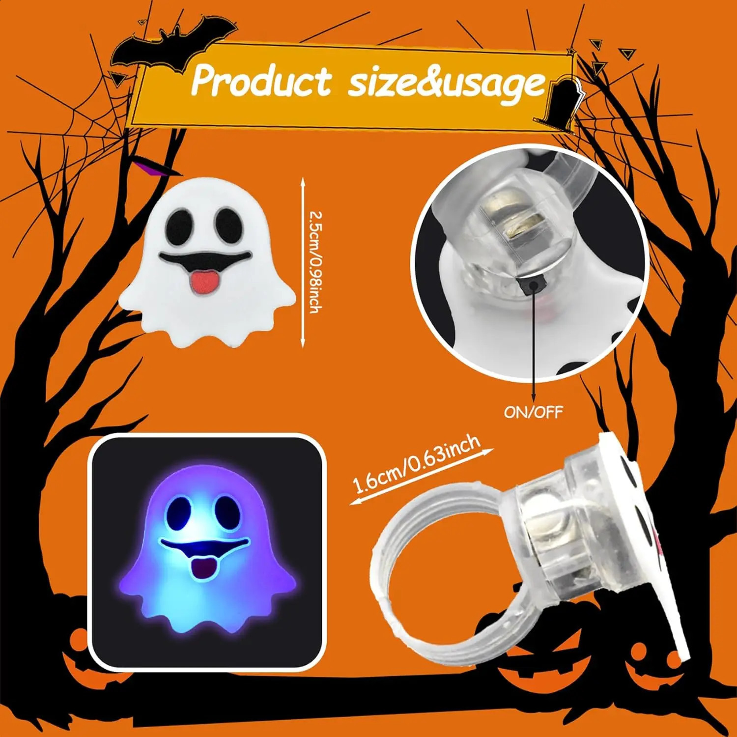 20/50pc Halloween LED Light Up Rings Toys Horror Pumpkin Ghost Spider Glow Finger Rings for s Trick Party Supplies Party Gift 250828