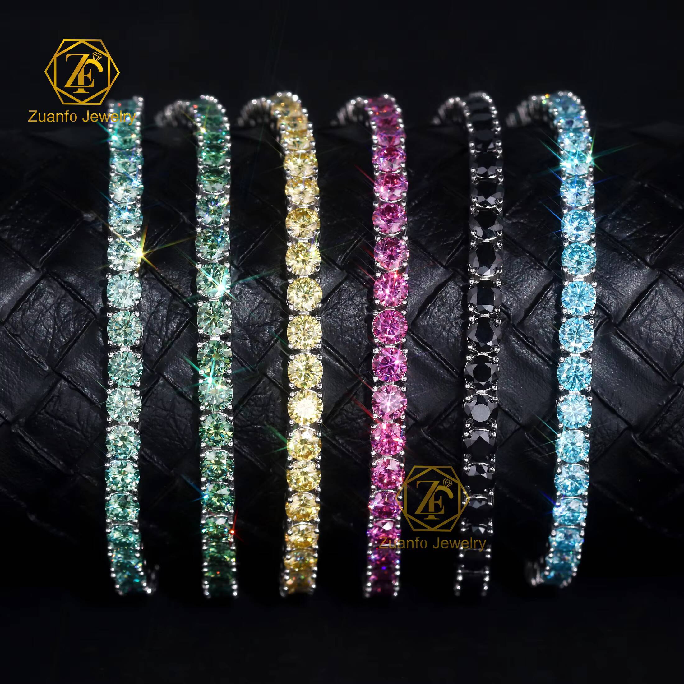 Pass Diamond Tester Blue Pink Yellow Black BlueGreen Moissanite Tennis Bracelet 925 Sterling Silver Jewelry Moissanite Bracelet