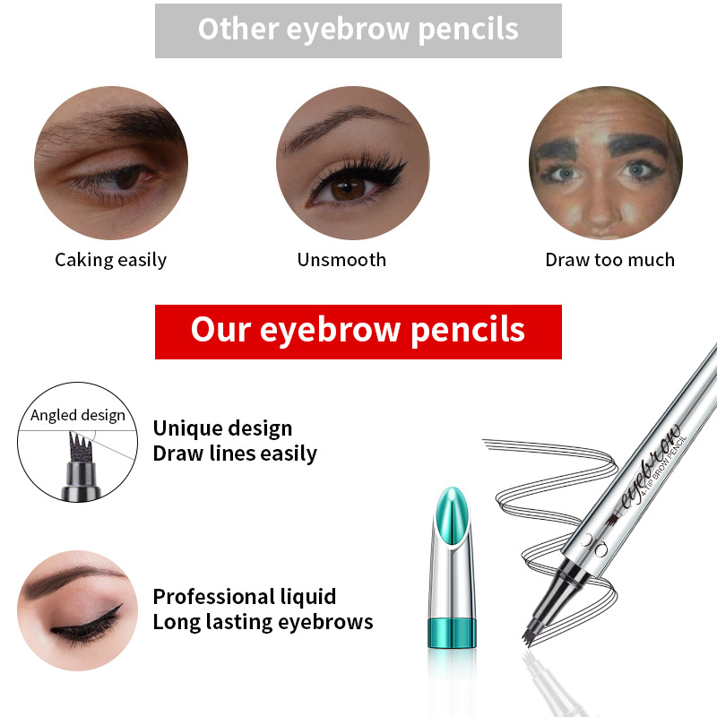 QIC Four-Claw Sketch Black Brown Gray Liquid Eye Brow Pencil Waterproof Long Lasting 3d Microblading Eyebrow Pen X250725
