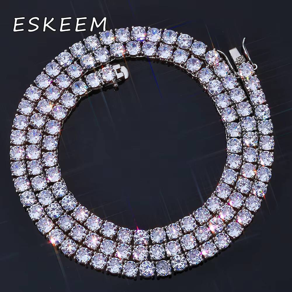 ESKEEM 2345mm Tennis Chain Necklace 925 Sterling Silver VVS Moissanite Iced Out Shining Brilliant Hip Hop Jewelry