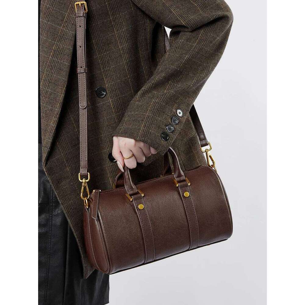 100% Genuine Leather Vintage Women Handbag Shoulder Cowhide Boston Bag Ladies Commuting Crossbody Bag For Shopping