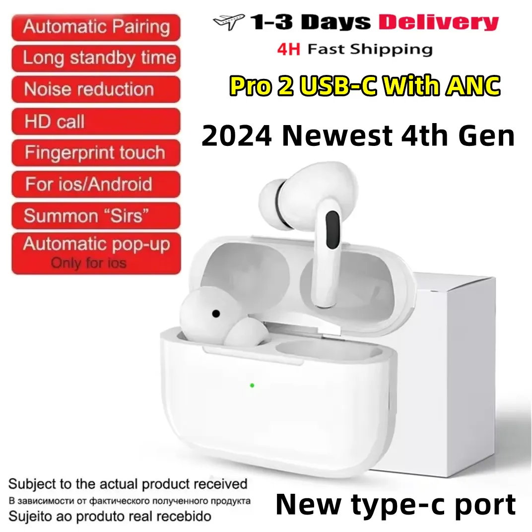 Pods 4th Gen tws earbuds Pods Pro 2 With ANC USB C TWS Wireless Bluetooth Earphones Pods 6 Earphone Handfree Headset USB-C charging port For Xiaomi iPhone Headphones
