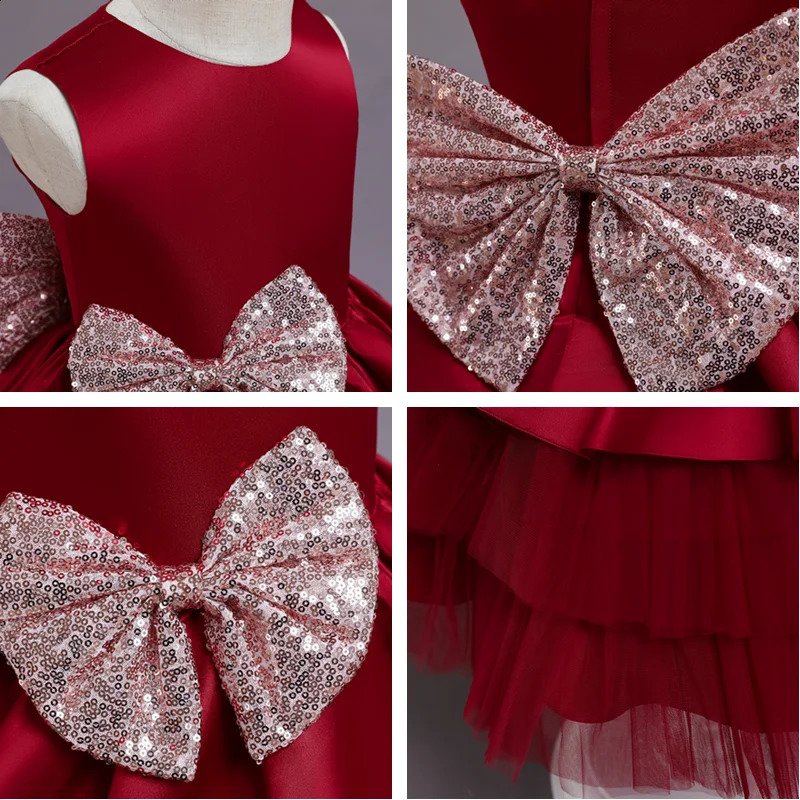 Baby Girls 1st Birthday Dress Kids Lace Mesh Sequin 2 3 4 Year Baptism Princess Costume Children Wedding Party Eleagnt Ball Gown250829