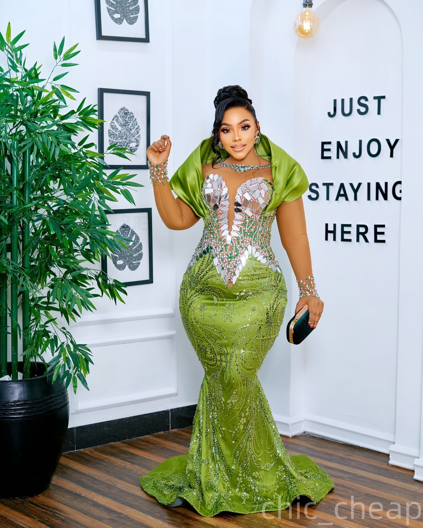 Aso Ebi Mermaid Green Prom Dress 2025 Crystals Full Sleeves African Evening Formal Party Birthday Dresses Robe De Sorrie Reception Gowns For Special O