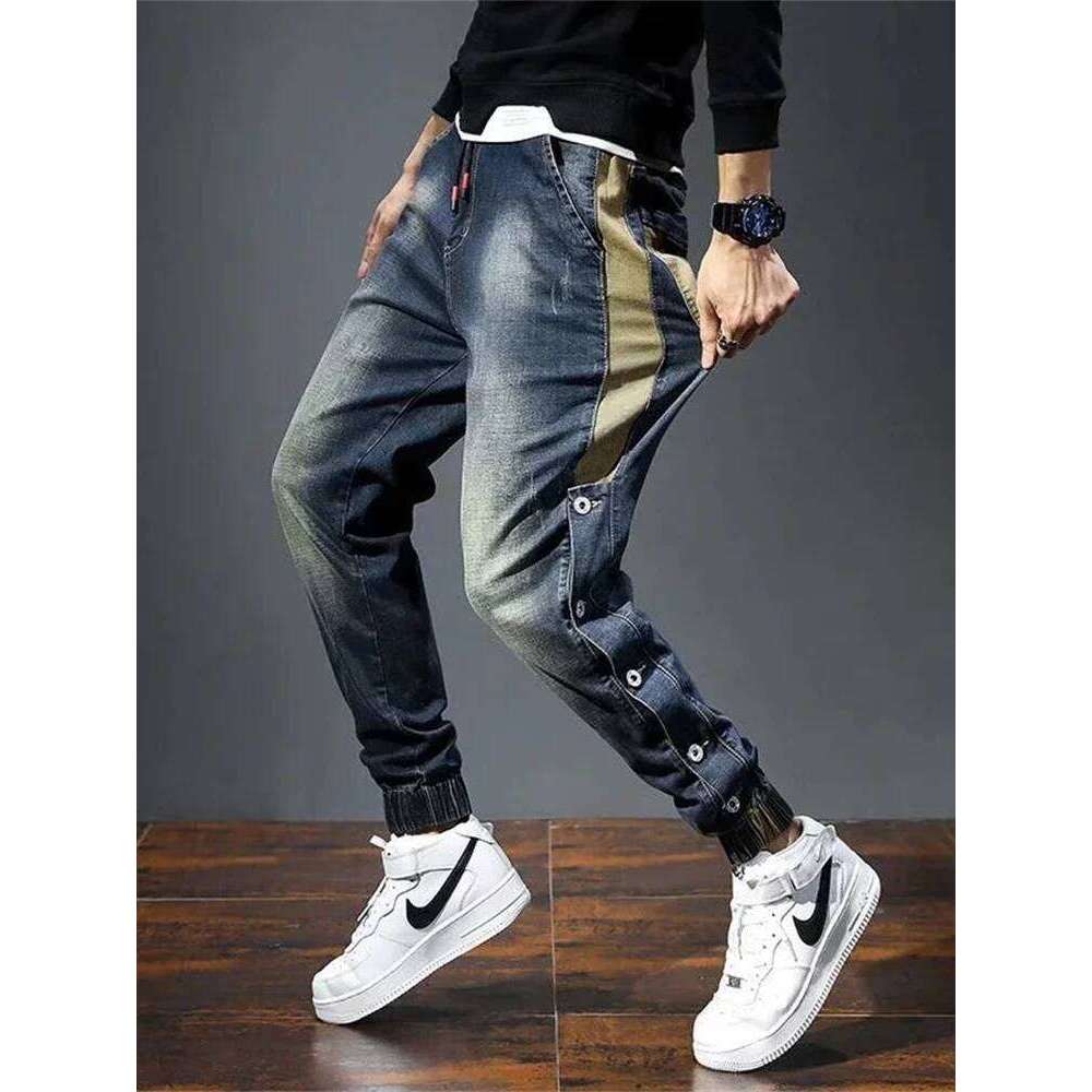 Mens Harem Pants Fashion Pockets Desinger Loose Baggy Moto Jeans Men Stretch Retro Streetwear Relaxed men clothing pants