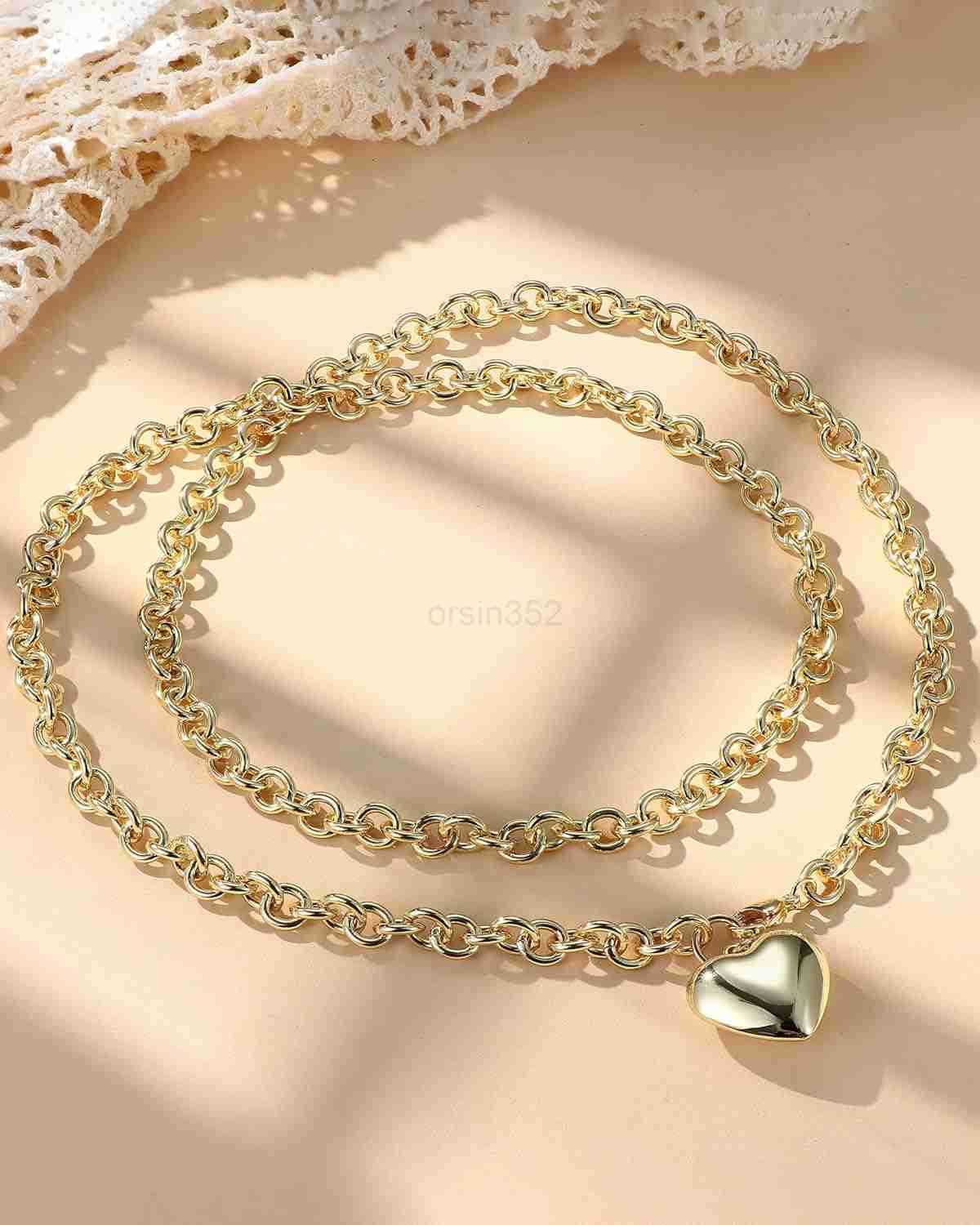16k Chunky Gold Necklace for Women Non Tarnish 36 92cm Long Gold Chunky Heart Necklace layered Puffy Heart Necklaces Long Thick Pendant Bold Statement