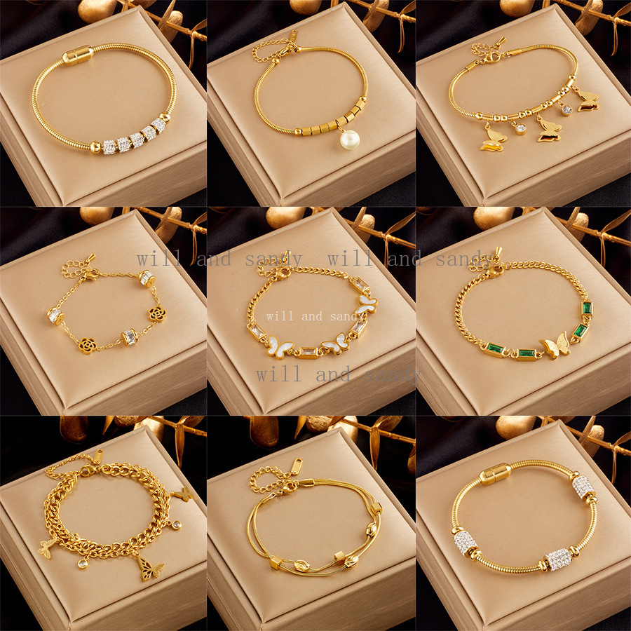 18k Gold Butterfly Charm Bracelet Snake Chain Designer Jewelry Cable Wire Crystal Cubic Zircon Diamond Woman Gold Bracelets Bangle Wrap Gift CZ Fine Jewelry Gift