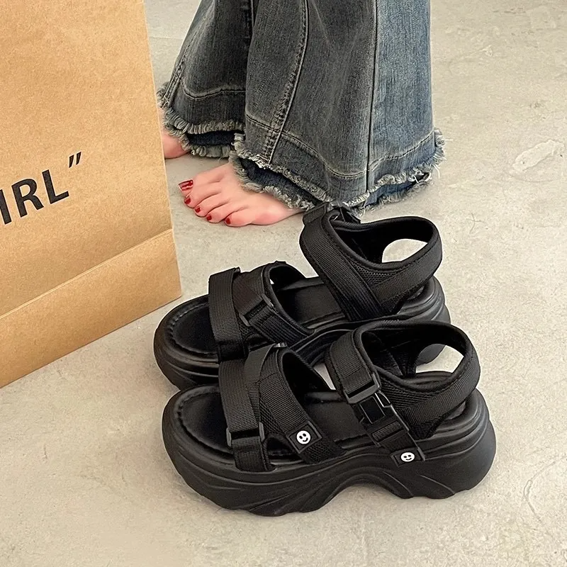 New Flat Nylon Metal Buckle Strap Mules Thick Sole Slides Platform Shoes Women Summer Slippers