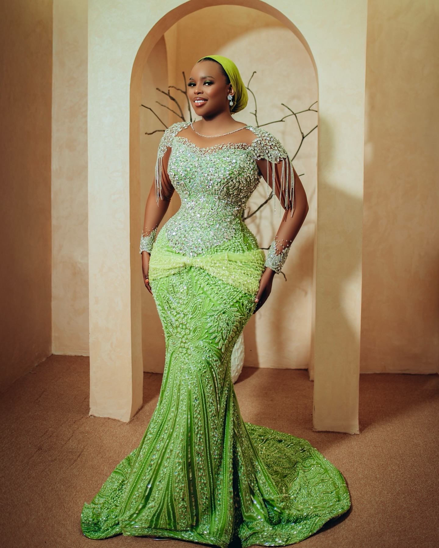 Aso Ebi Mermaid Green Prom Dress 2025 Crystals Beaded Sequined Sparkly Evening Formal Party Birthday Dresses Robe De Sorrie Reception Gowns For Specia