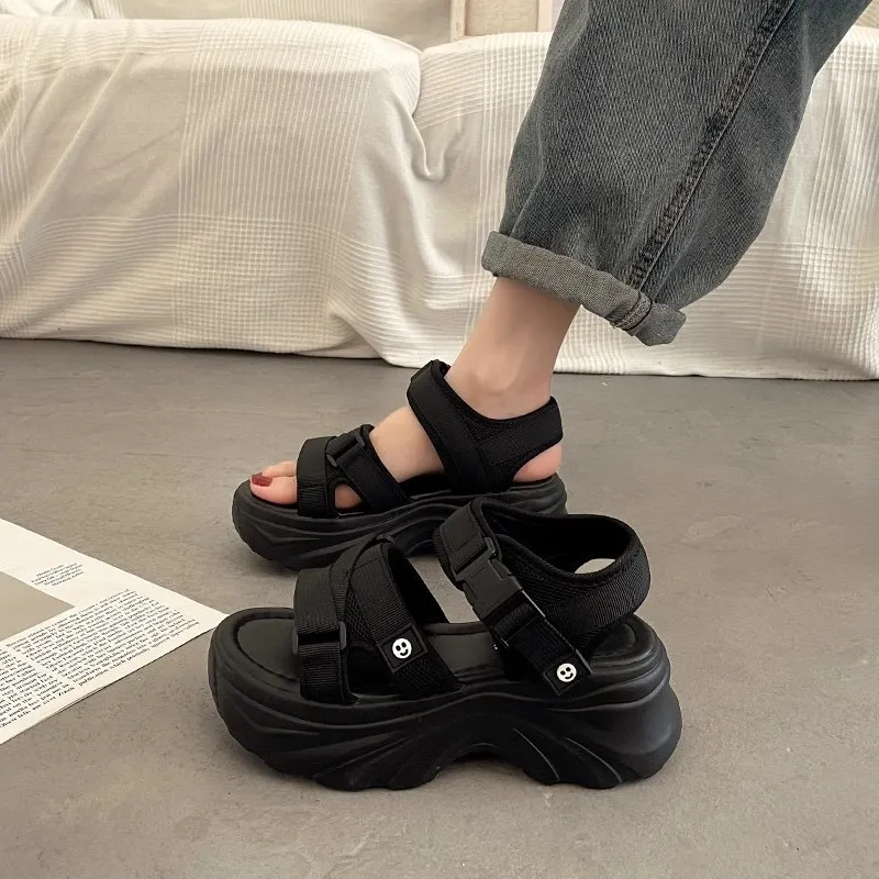 New Flat Nylon Metal Buckle Strap Mules Thick Sole Slides Platform Shoes Women Summer Slippers