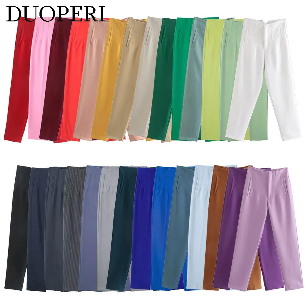 DUOPERI Women Fashion Solid Basic High Waist Trousers Chic Female Office Lady Casual Business Workwear Long Pant 250828