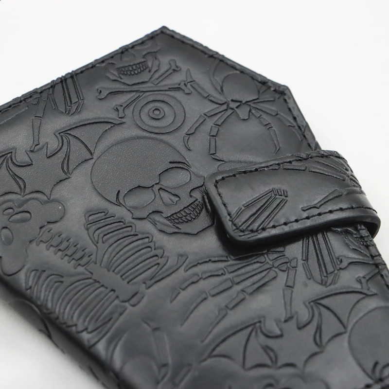 Dark Spooky Goth Vintage Embossed Skull Coffin Wallet Halloween Pattern Clutch PU Wallet 250829