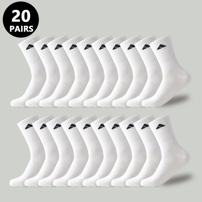 20 Pairs Mens High Waist Solid Unisex Sports Socks Black White Breathable MidCalf Casual AllSeason Simple Versatile 250829
