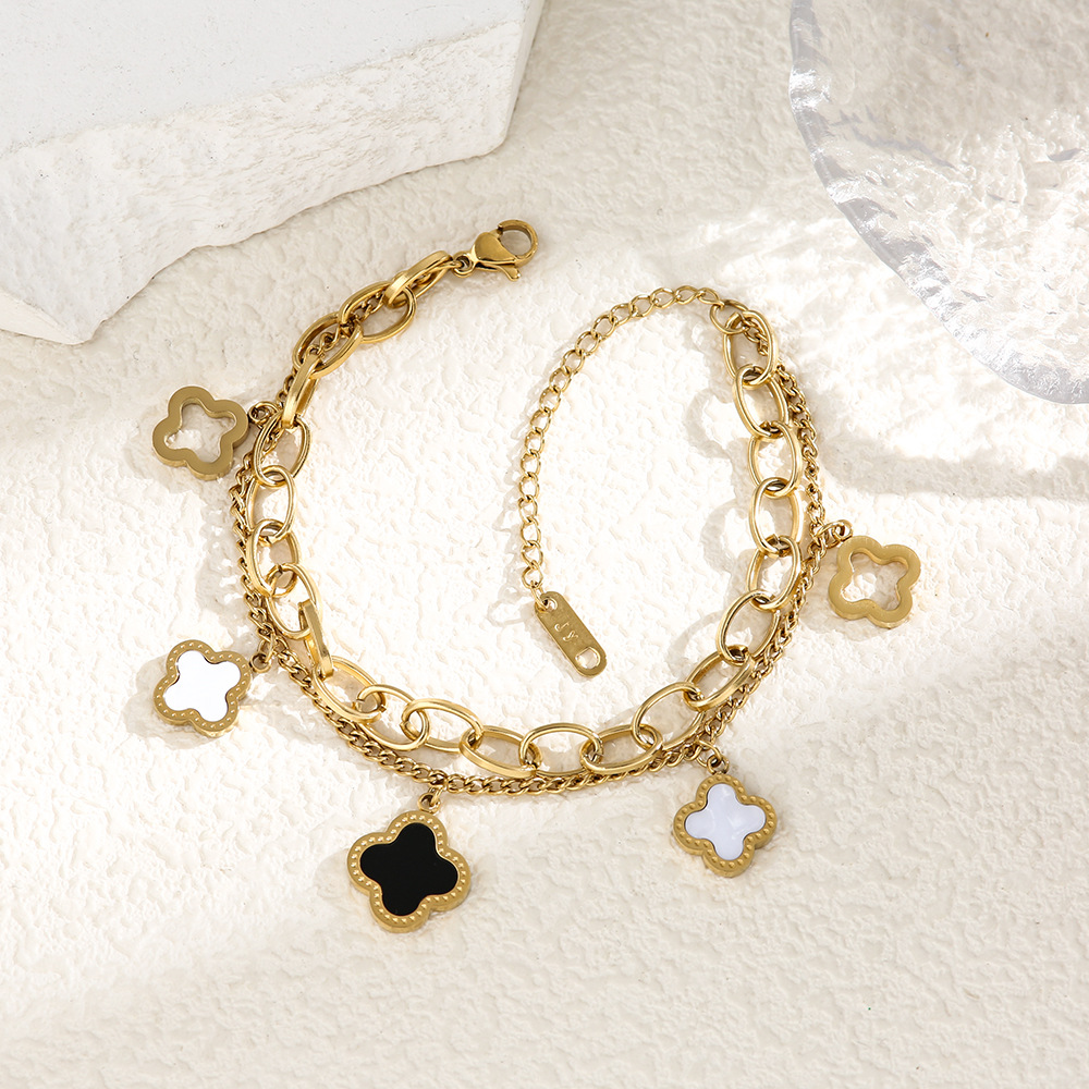 Clover Bracelet Women Luxury Designer jewelry double-layer four Leaf Bracelets 18K Gold Silver Plate Agate Diamond Fashion Charm Chain Wedding Gift Pa