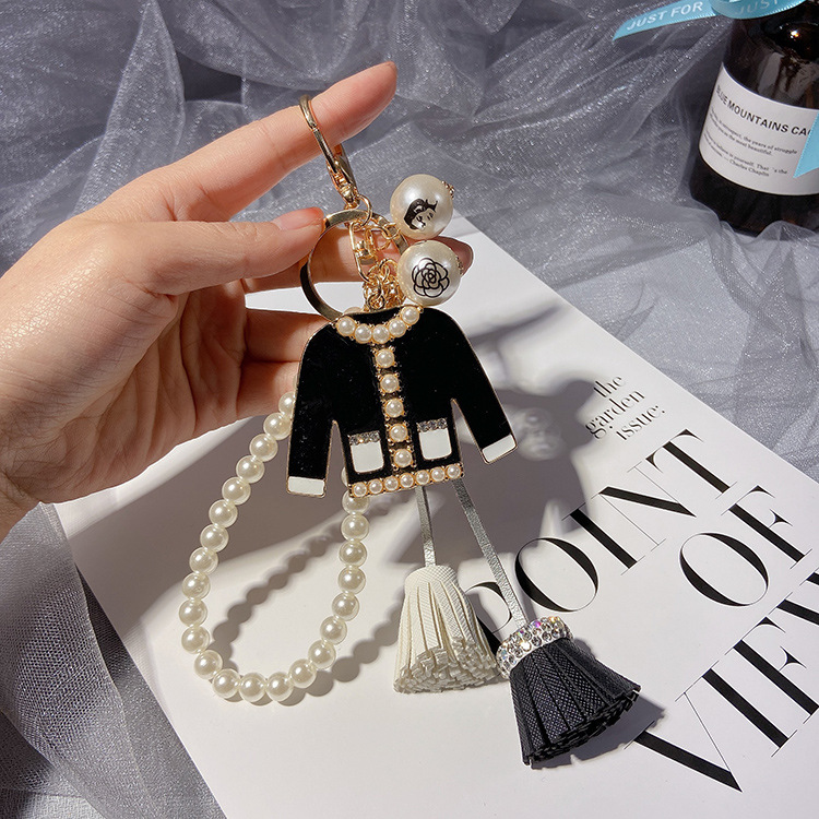 Designer Camellia tassel bag charms shoulder bag Korean pearl chain clothing car accessories keychain