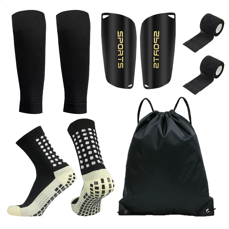 5PCS Set Football Bag Soccer Socks Teenagers Men Sport Grip Leg Cover Bandage Shin Pads Training Shank Board 250829