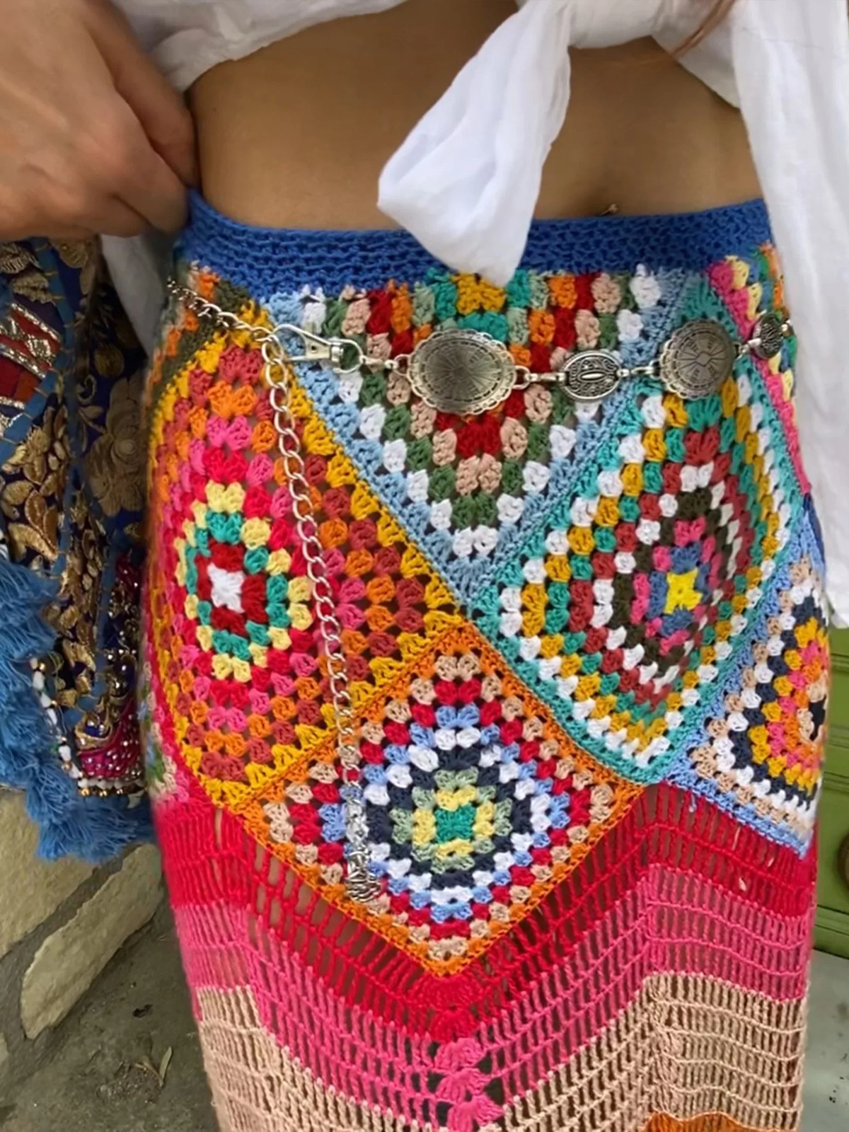 Boho Knit Cut Out Beach Half Skirt iously Handknit Crochet Long Skirts 2025 Womens Autumn Vacation Party Chic Dresses C103 250829