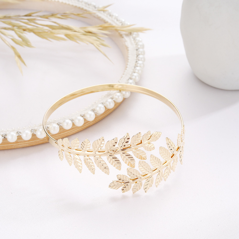 Jewelry Jewelry Sets Wedding Jewelry Sets New European American Style Hair Accessories for Wish: Fashionable Stylish Gold Leaf Pearl Headband Set