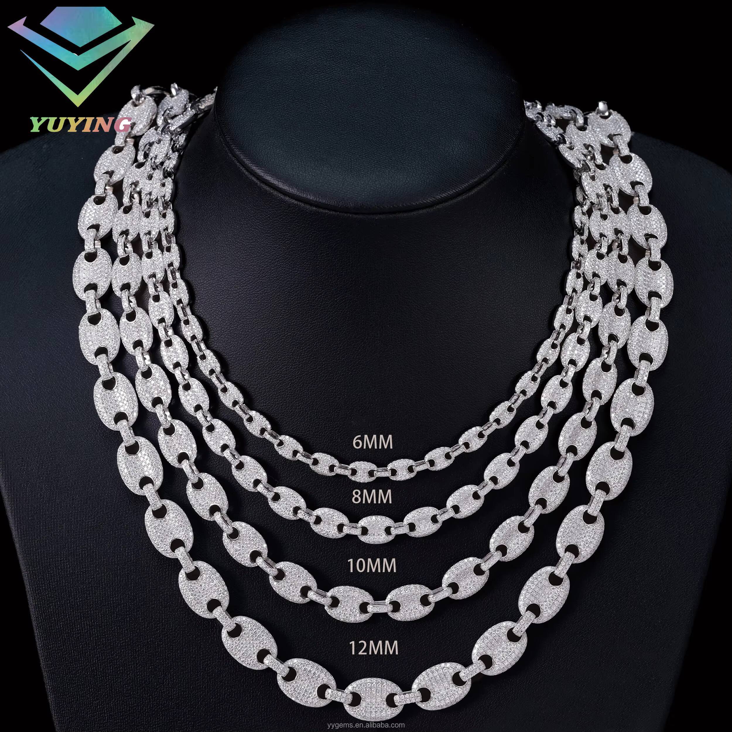 Handmade Solid 925 Sterling Silver Cubic Link Chain Miami Gold Plated for Mans VVS Moissanite Diamond Necklace Great Gift Party