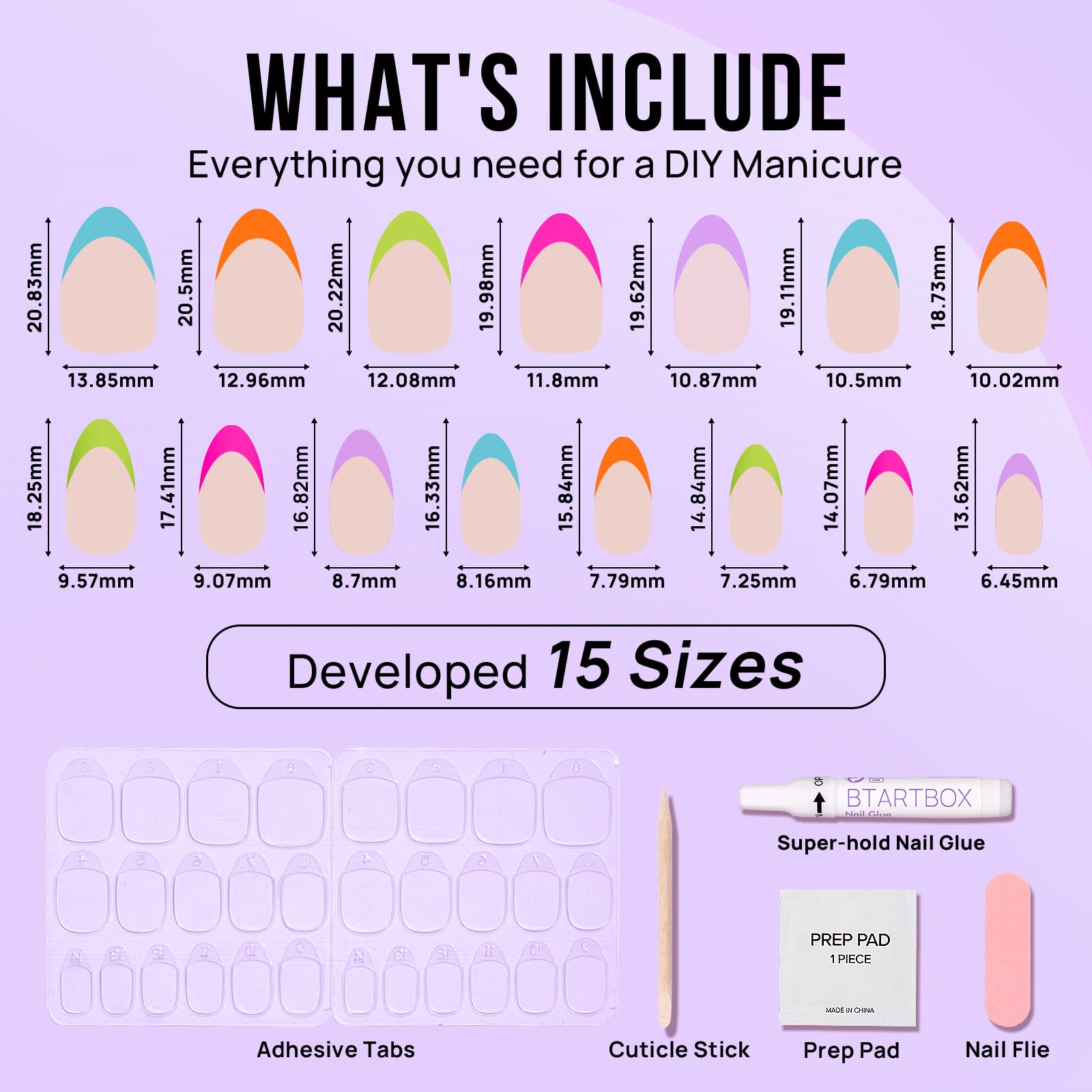 Multi Colored French Edge Press On Nails, Medium Long Almond Shaped Designed For Girls And Women With Dazzling Fashion