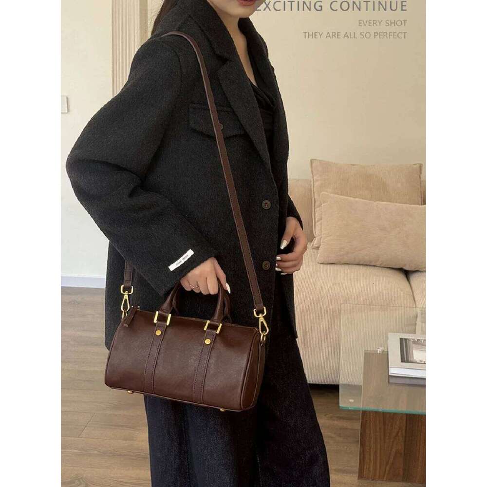 100% Genuine Leather Vintage Women Handbag Shoulder Cowhide Boston Bag Ladies Commuting Crossbody Bag For Shopping