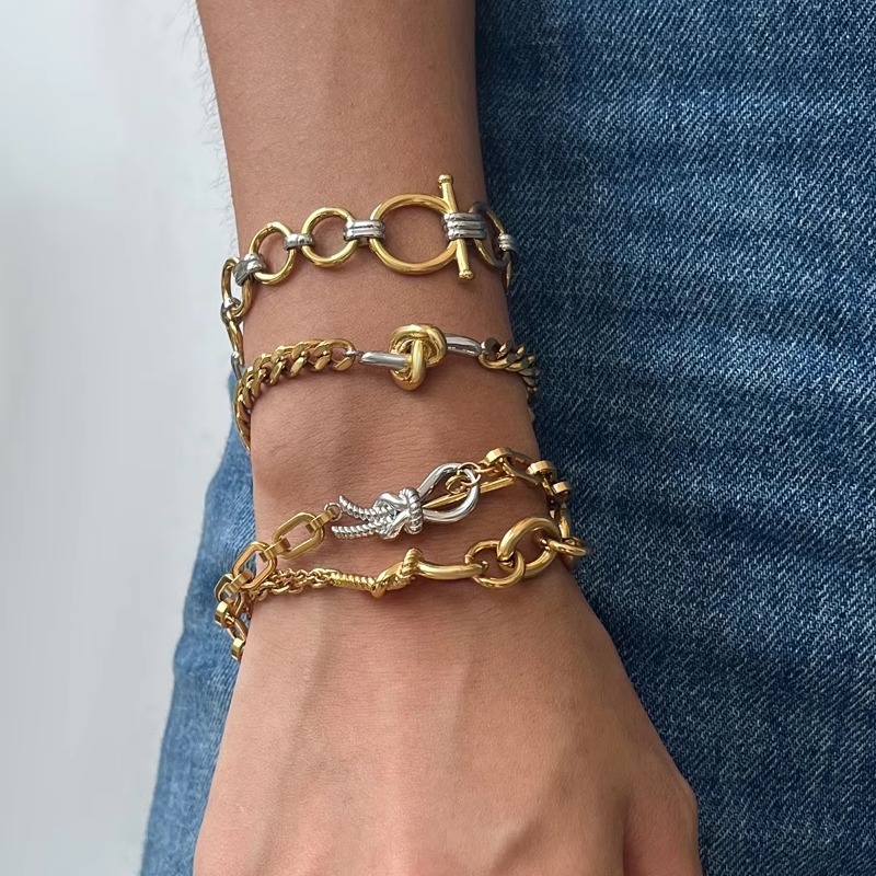 Women's 18K Two Tone Stainless Steel Various Fashion Chain Hercules Knotted Rope OT Bar Bracelet