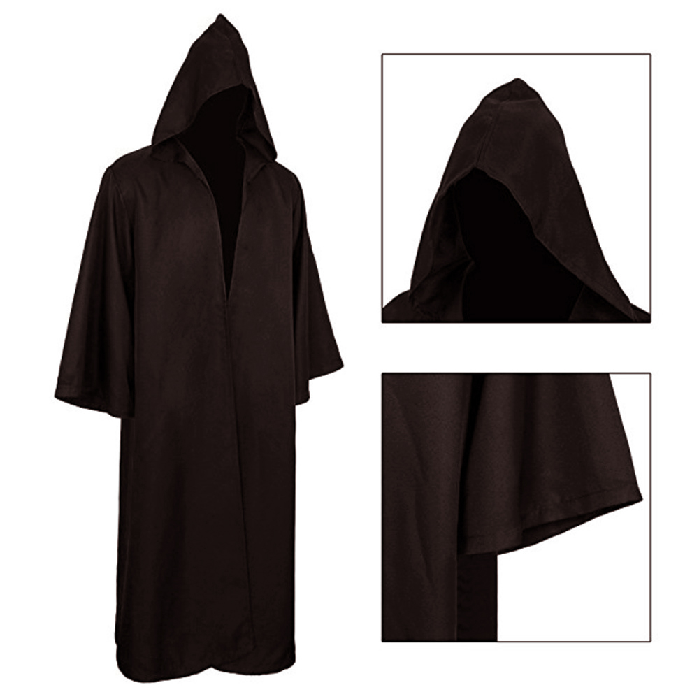 Halloween Cloak Soft Unisex Hooded Long Shirt Black Robe Witch Cape Cosplay Wizard Costume Prop Party Supplies Holiday Decor