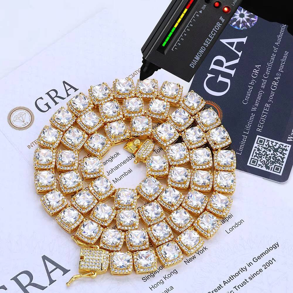 Eskeem Square Tennis Choker VVS Moissanite Iced Out 925 Silver Hip Hop Necklace Luxury Bling Chain for Womens