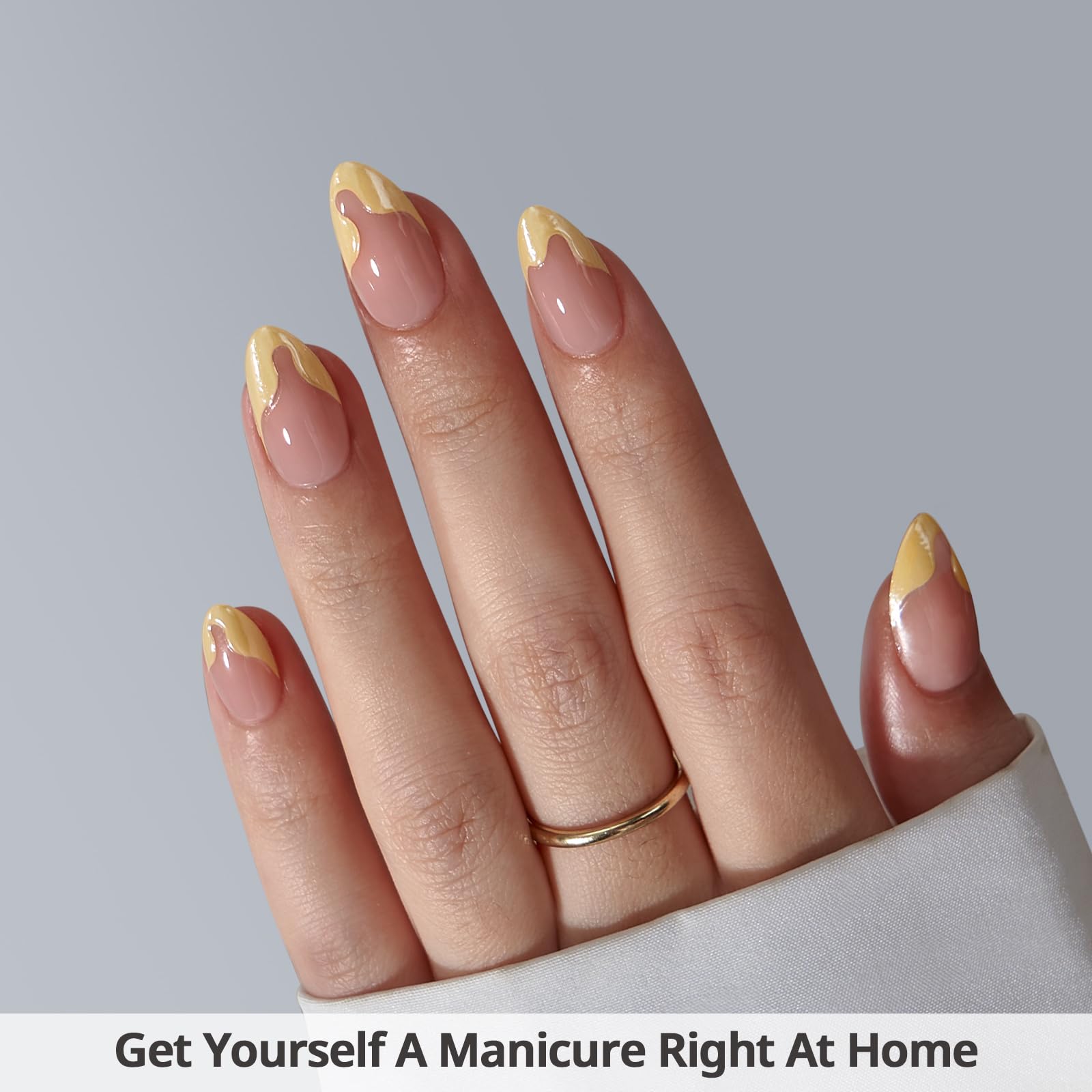Yellow Irregular French Edge Press On Nails, Fresh And Simple, Suitable For Girls And Women To Wear Fake Nails In Daily Life