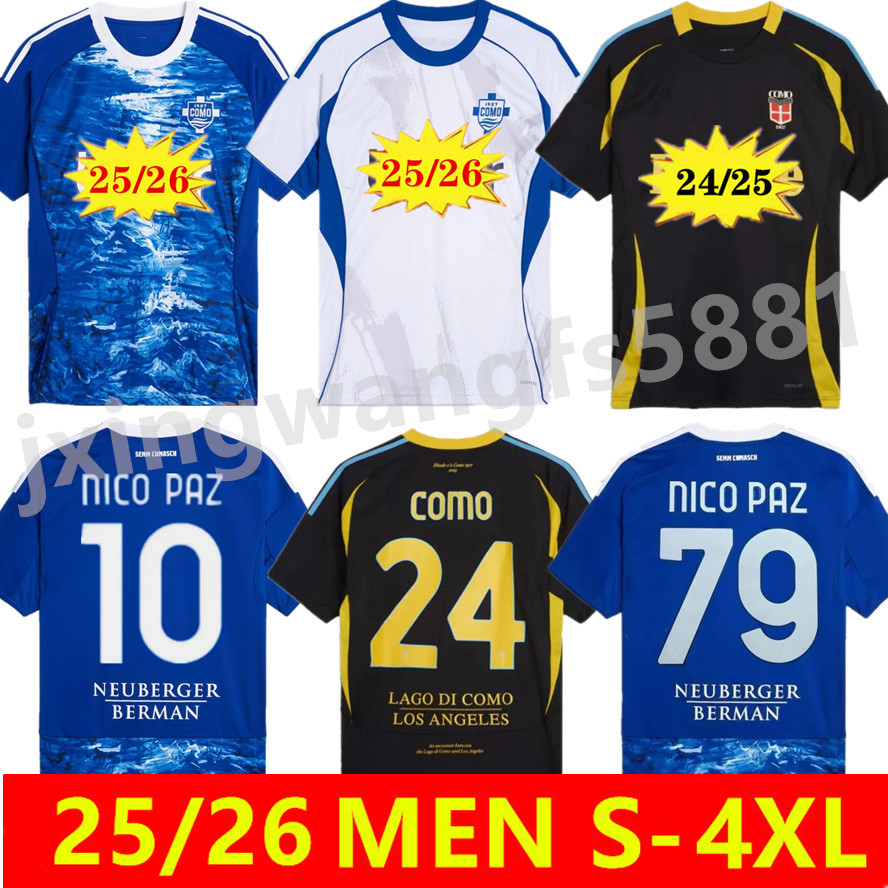 S-4XL Como 25 26 Soccer Jerseys Home blue away white 2025 2026 NICO PAZ PERRONE VERDI BASELLI 24 25 Fourth Special Mens Football Shirt