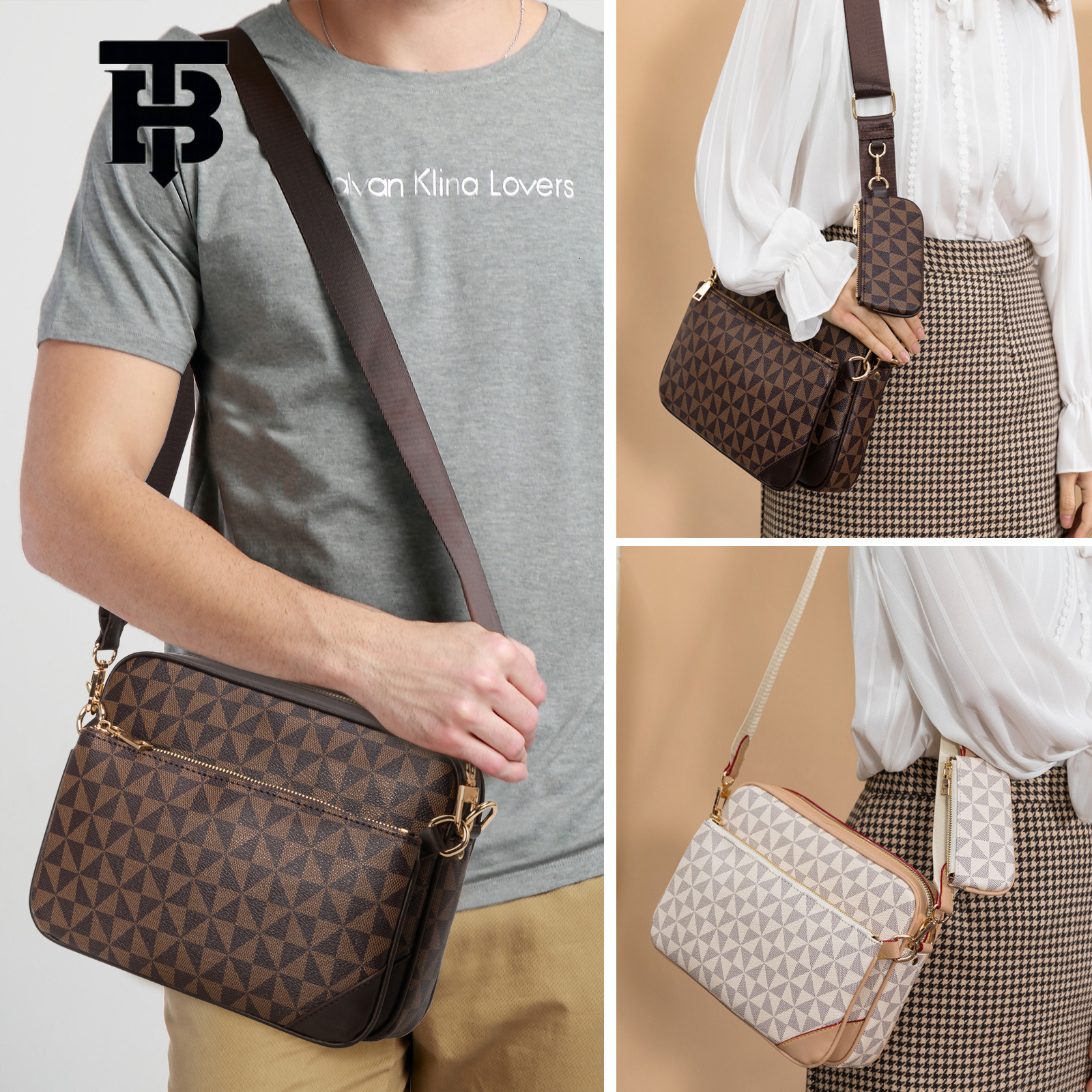 TB BHULAMTE Designer Fashion Three-in-one Trendy Men's 2025 Luxury Bag New European And American Retro Printed Single-shoulder Men's Crossbo