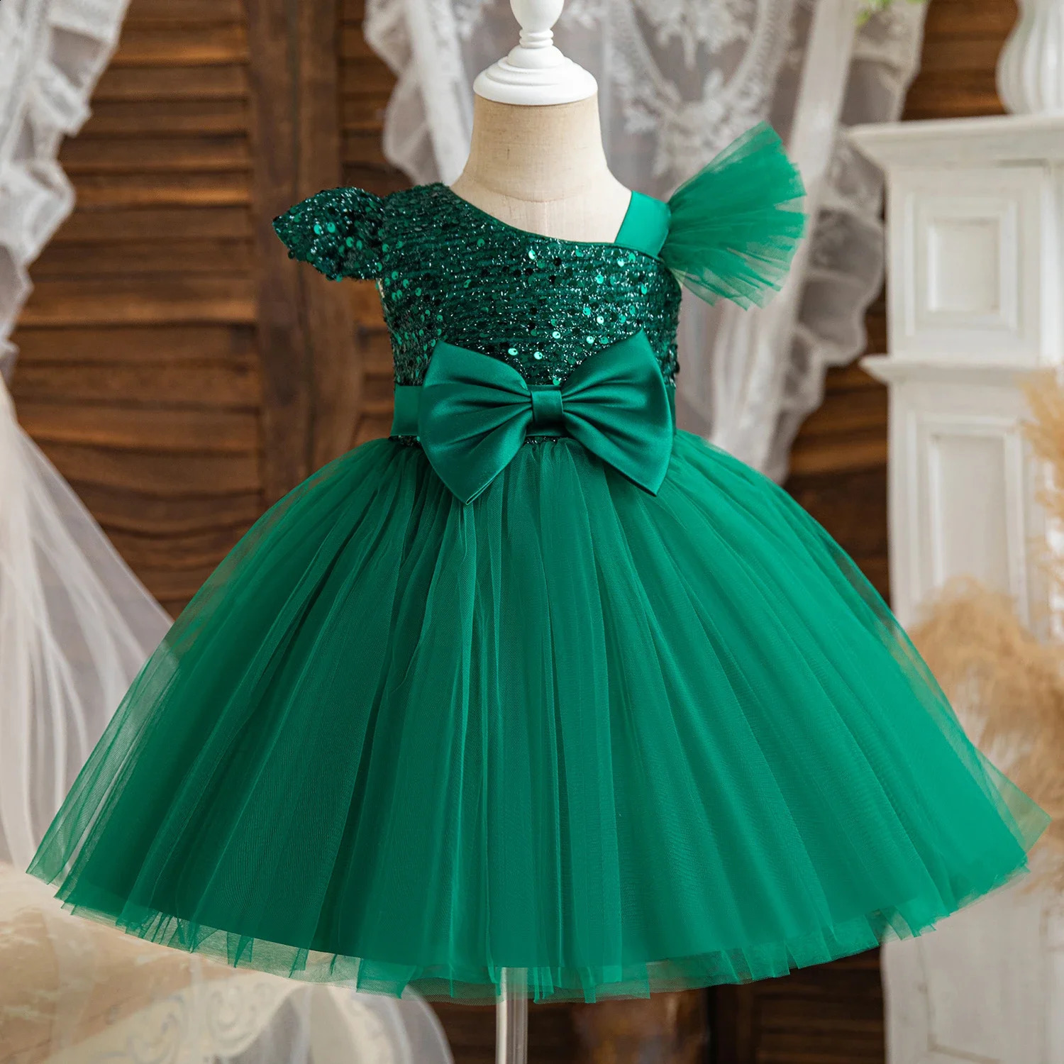 2024 Girls Princess Sequins Dresses Toddler Kids 1st Birthday Baptism Gown Children Wedding Christmas Party Dress250829