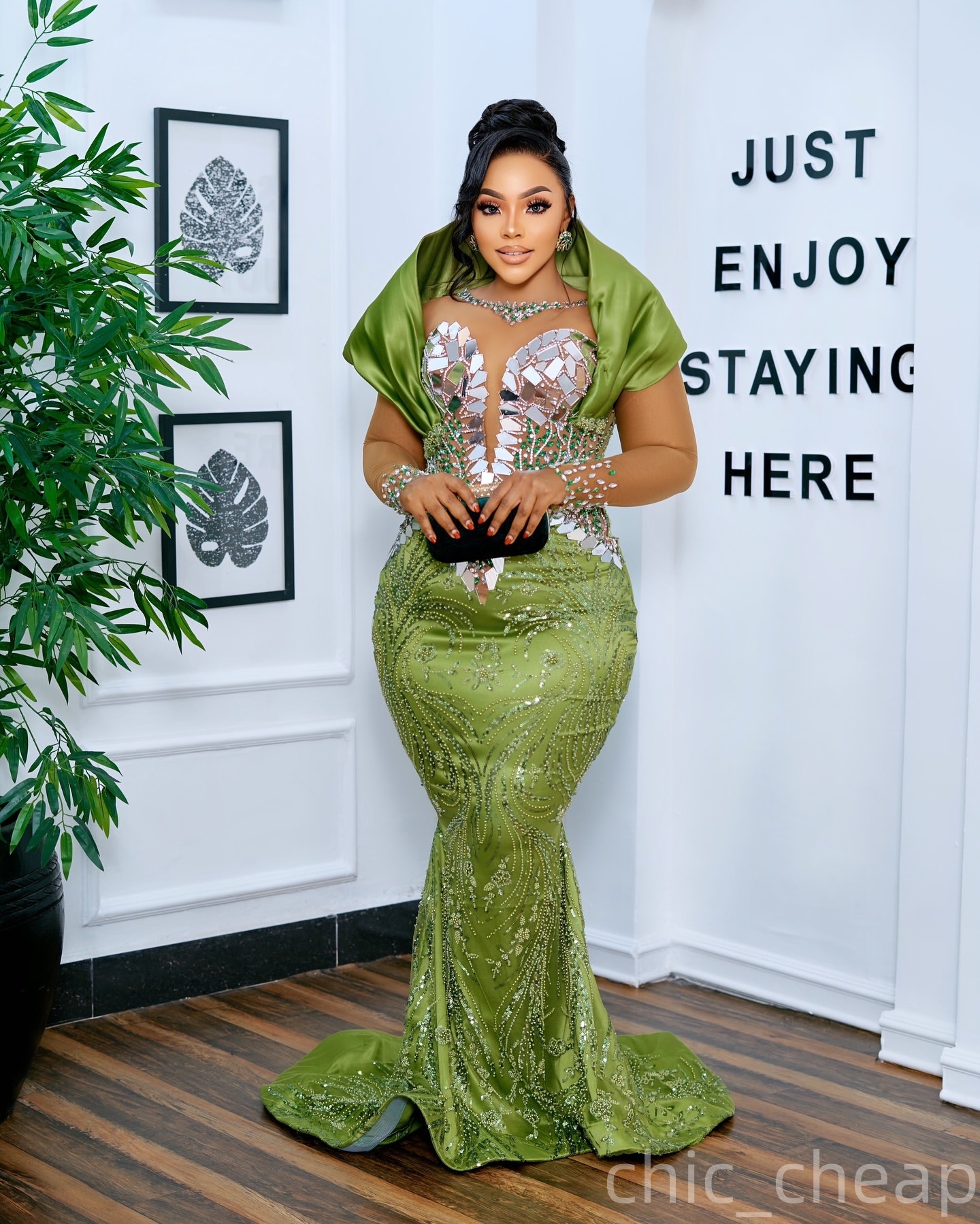 Aso Ebi Mermaid Green Prom Dress 2025 Crystals Full Sleeves African Evening Formal Party Birthday Dresses Robe De Sorrie Reception Gowns For Special O