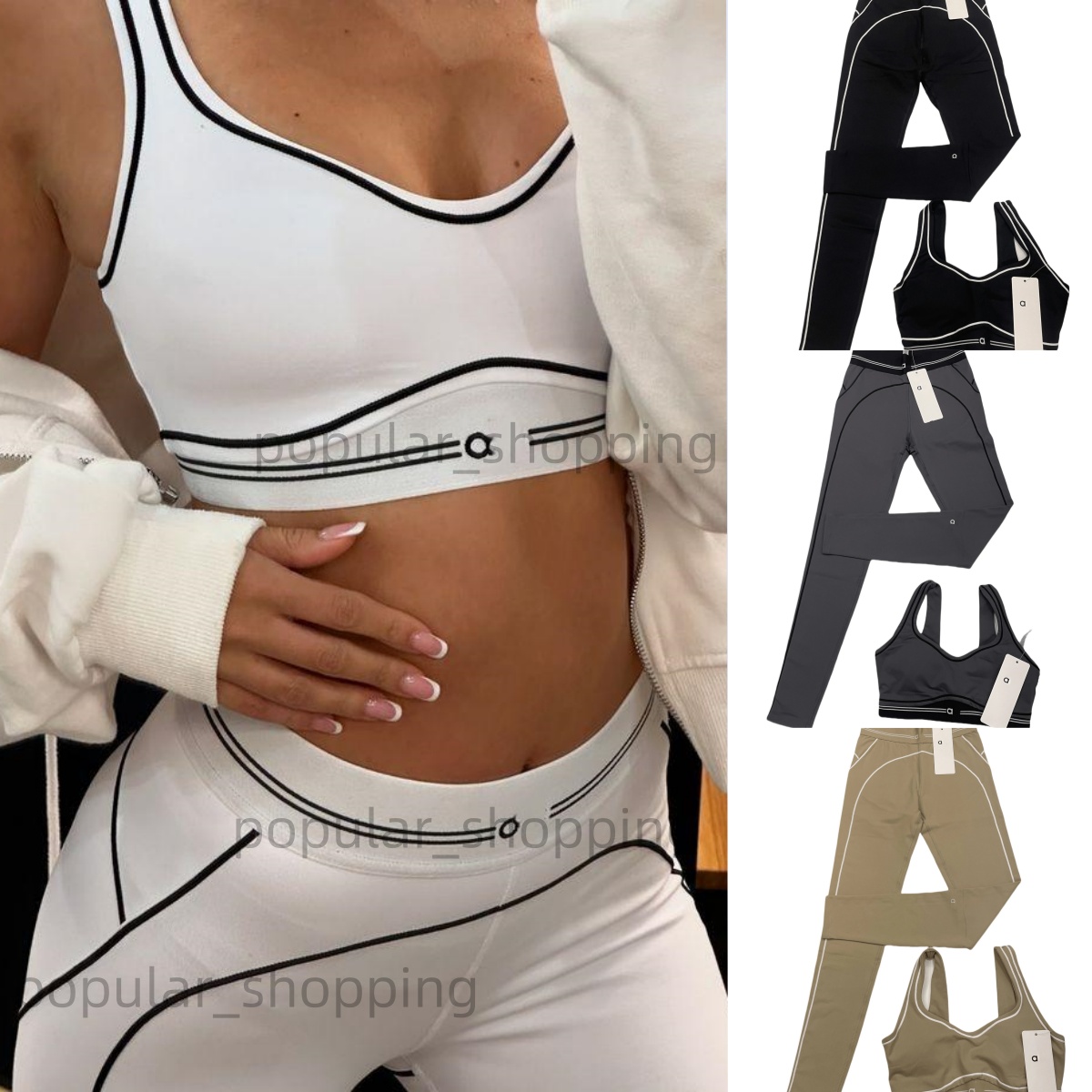 2026 NEW 10A Yoga Set Seamless Tops Sports Heart Throb Bra+Leggings High End White Striped Low Back Dance Outfits Summer aloness Womens clothe Aloness sets Running