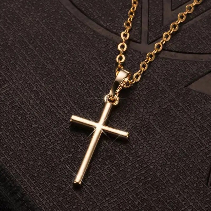 Fashion Christian Jesus Cross Necklaces Silver Color Long Chain Simple Pendants For Women Men Jewelry Gifts Drop250829ww