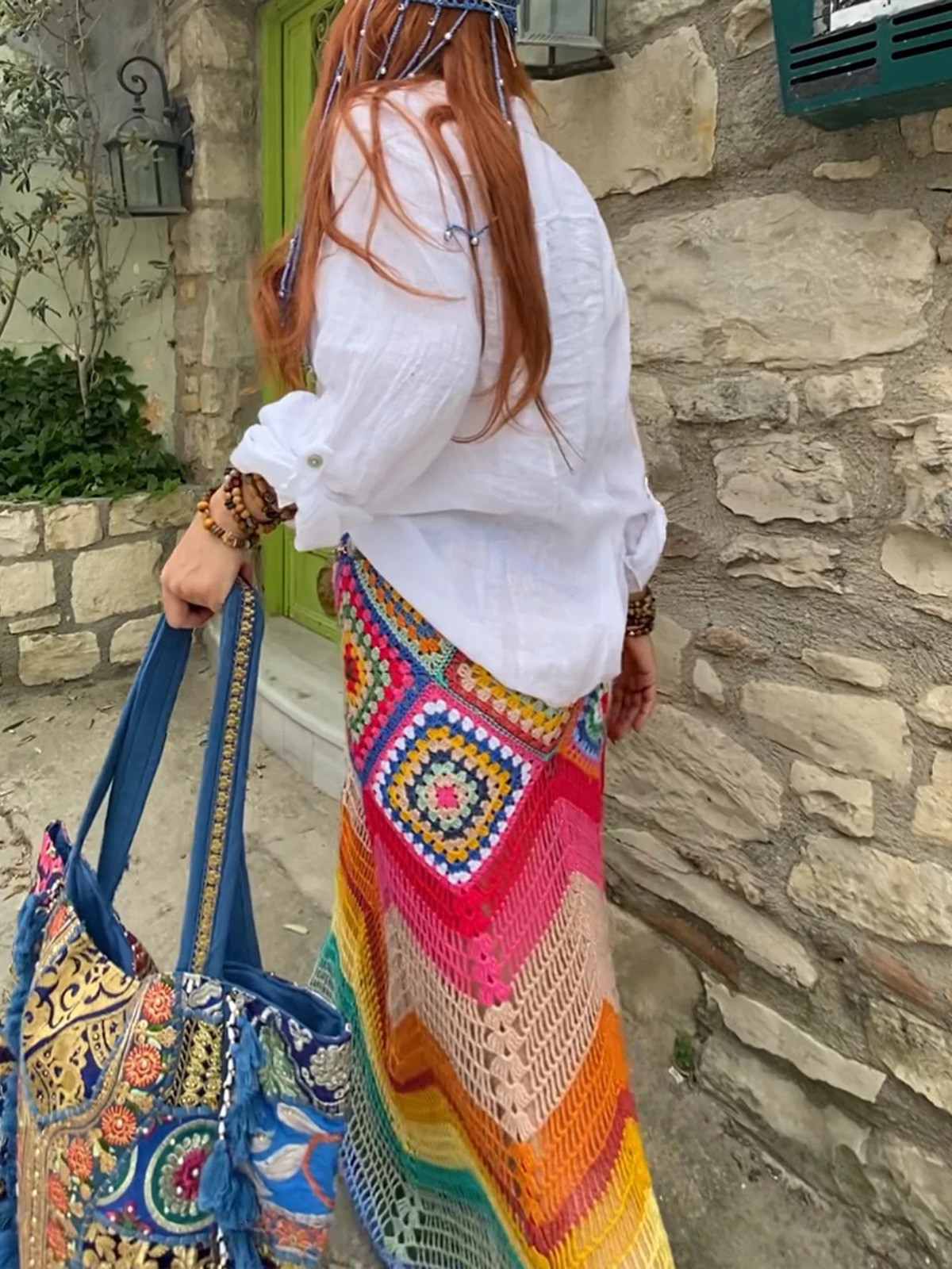 Boho Knit Cut Out Beach Half Skirt iously Handknit Crochet Long Skirts 2025 Womens Autumn Vacation Party Chic Dresses C103 250829