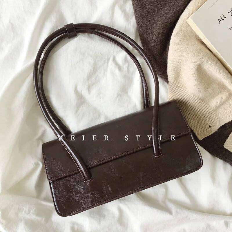 Faionable Retro Oil Wax Leather Tote Underarm Women's Versatile Handbag Soft Surface Pure Color Casual Oulder Bag