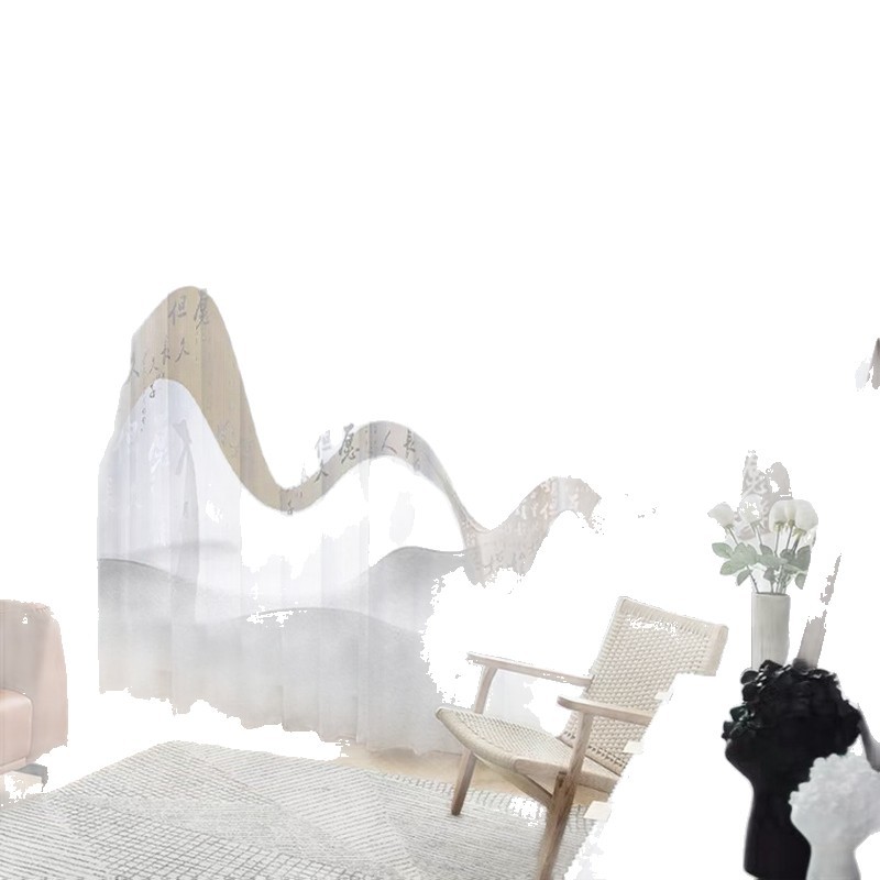 YL-37044 Chinese style ink landscape painting, new Chinese style curtains, new mesh curtains, classical and simple living room window curtain