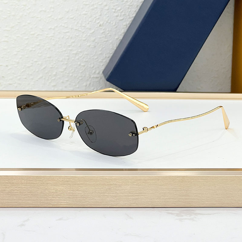 26ss New Glam 2.0 Oval Sunglasses Women Classic Gold Tone Metal Frame Gray Lenses With Rhinestone Casual Wear Womens Sunglasses Z2803