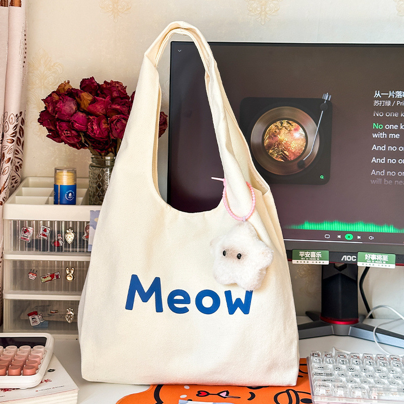 2025 Autumn New Canvas bag Bag College Student Commuting Canvas Bag White Leisure Large Capacity Handbag Designer Canvas Bag Women's Shoulder Bag