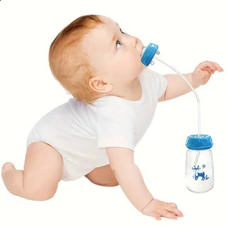 1pc 5oz150ml HandsFree PP Feeding Bottle with Straw Brush SelfFeeding NormalNeck Baby Bottle Set 250906